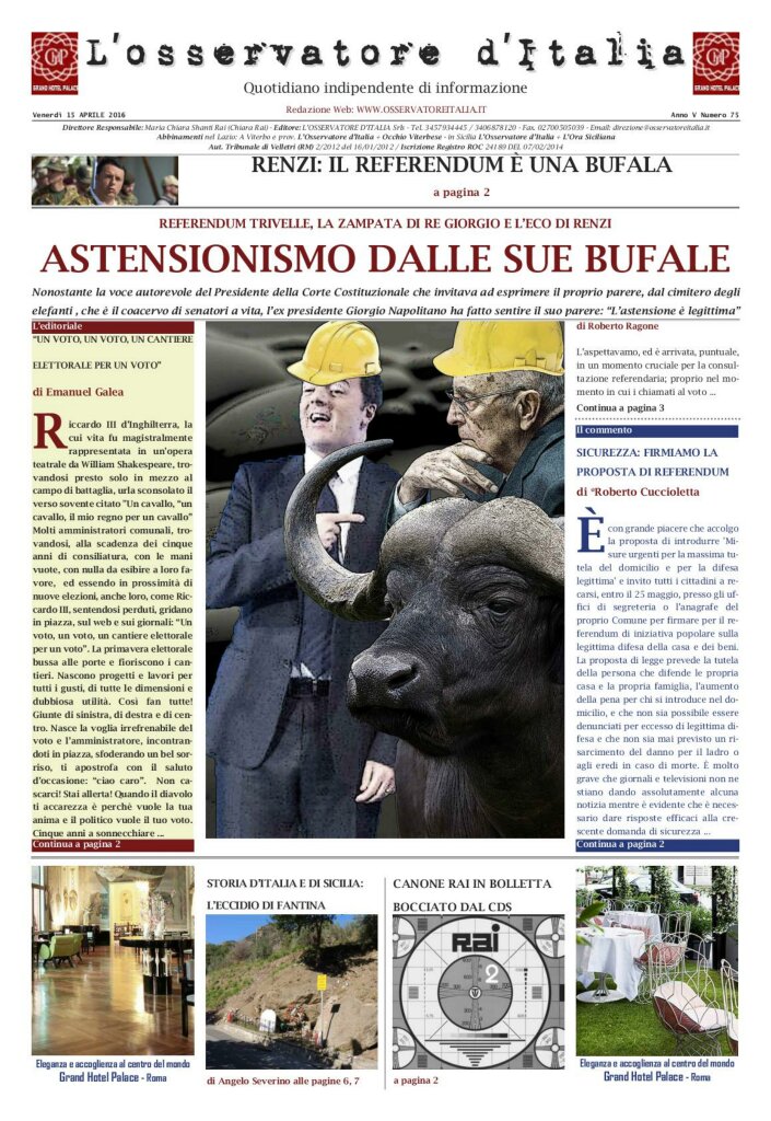 L'osservatore d'Italia edizione del 15 Aprile 2016